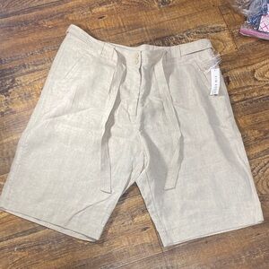 NWT Kim Rogers Signature size 12 Petite Beige 100% linen dressy flat front comfy